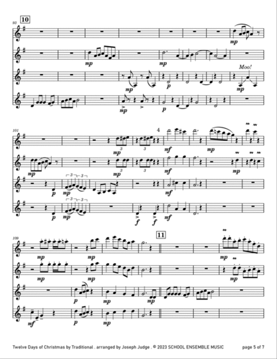 Twelve Days of Christmas for Clarinet Quartet in Schools Clarinet Quartet scores gallery preview page 5