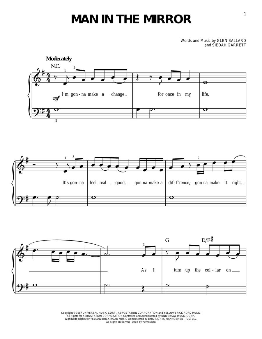 Man In The Mirror Easy Piano scores gallery preview page 1