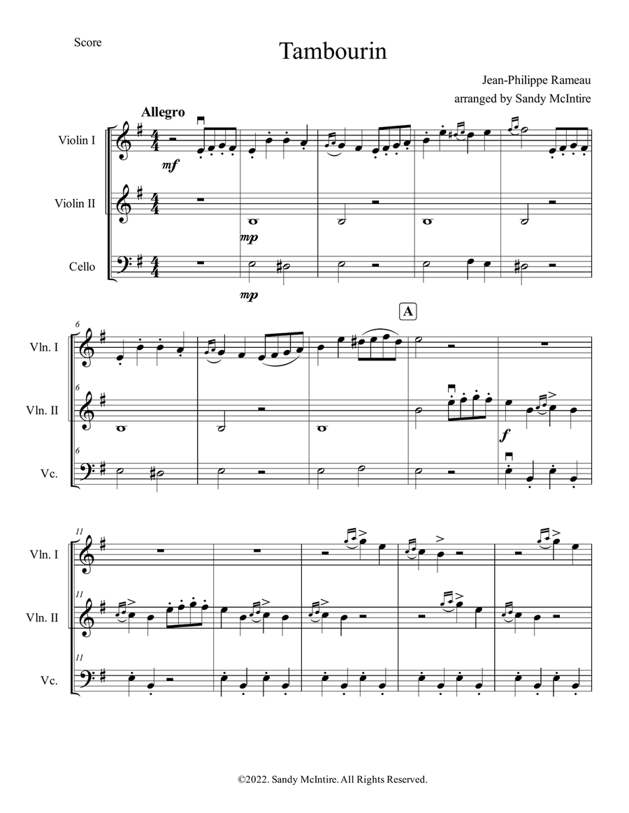 Tambourin String Trio scores gallery preview page 1