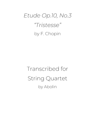 Book cover for Chopin: Etude op.10, No.3, "Tristesse" - String Quartet
