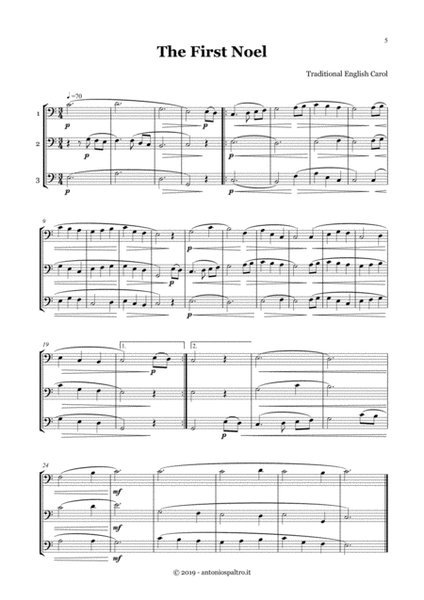Christmas Carols Collection for Cello trio (bassoon trio, trombone trio or tuba trio) by Traditional Bassoon - Digital Sheet Music