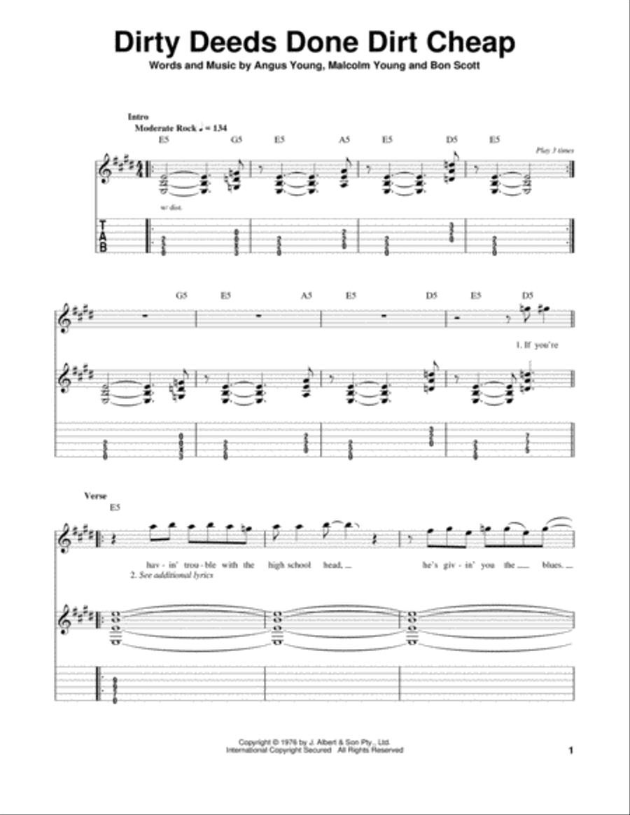 Dirty Deeds Done Dirt Cheap Acoustic Guitar scores gallery preview page 1