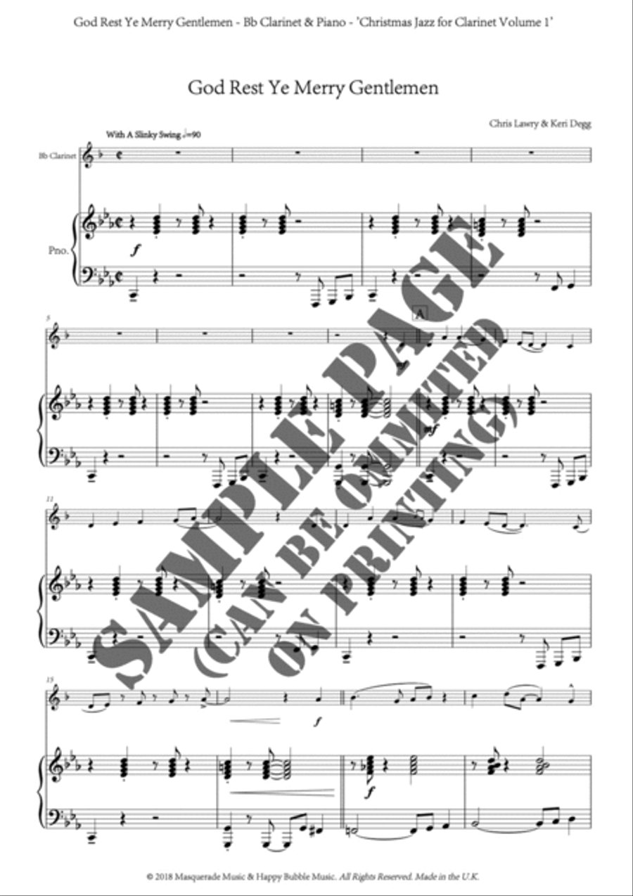 Christmas Jazz Volume 1 for Bb Clarinet; Five Christmas/Holiday pieces in Jazz Styles B-Flat Clarinet scores gallery preview page 2