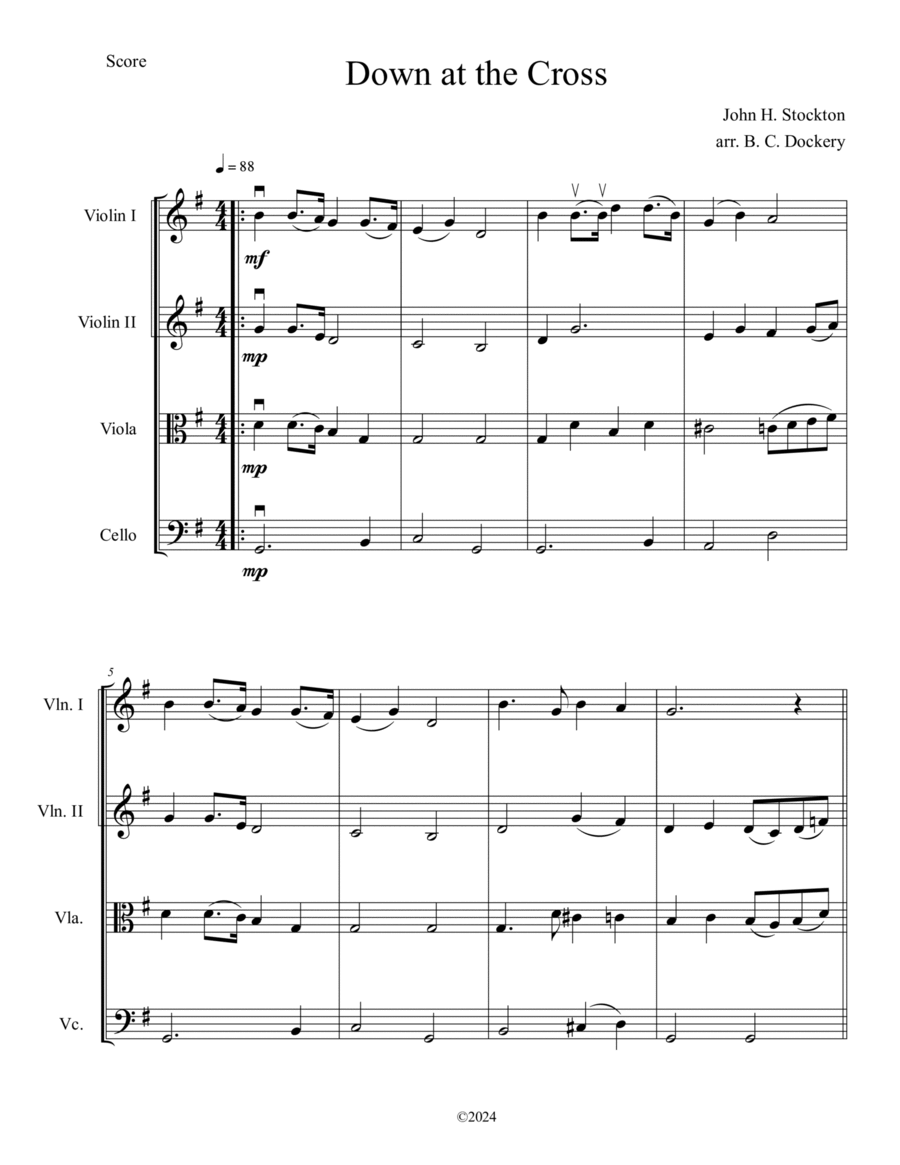 Down at the Cross (String Quartet) String Quartet scores gallery preview page 1