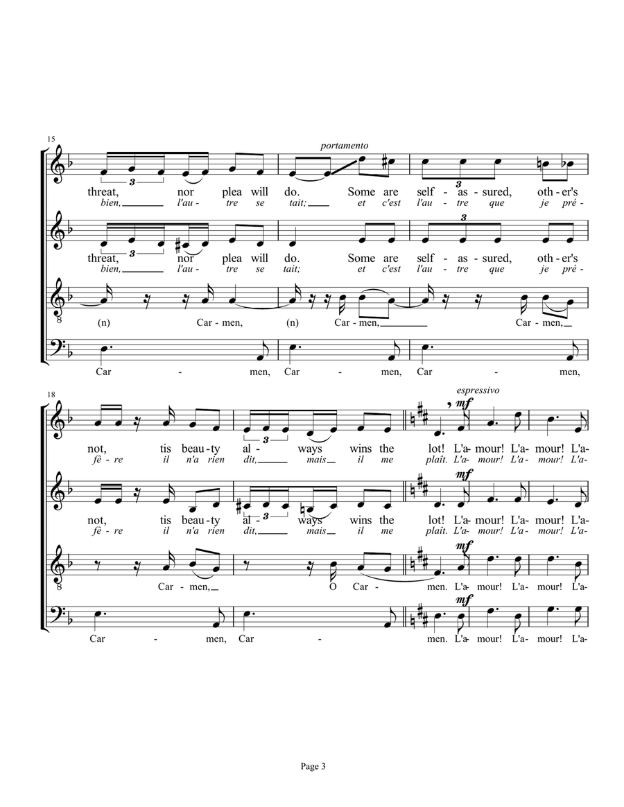L'amour est un oiseau rebelle (Habañera from CARMEN) 4-Part scores gallery preview page 3