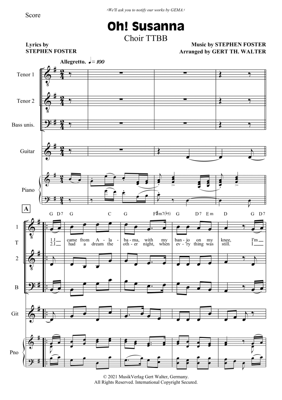 Oh! Susanna Oh! Susanna TTBB scores gallery preview page 1