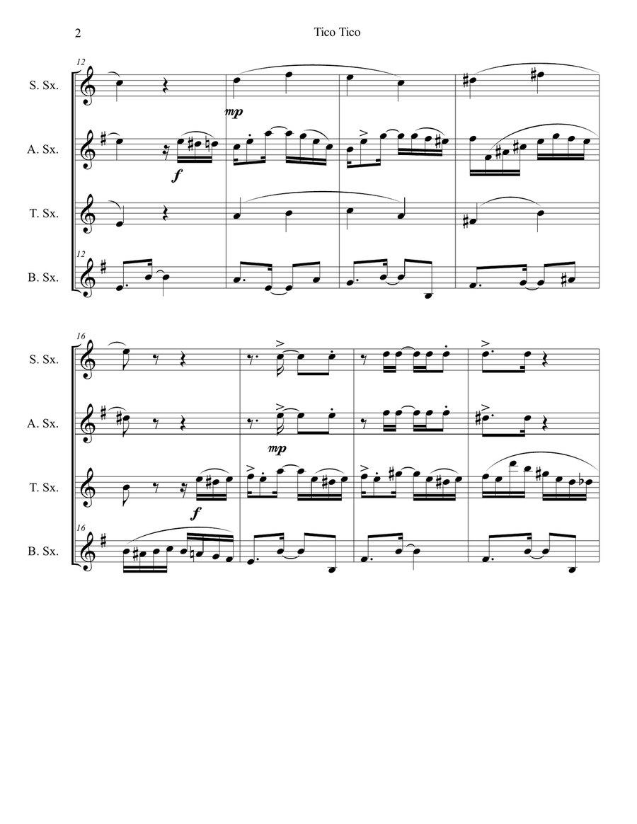 TICO TICO - Sax Quartet Saxophone Quartet scores gallery preview page 2