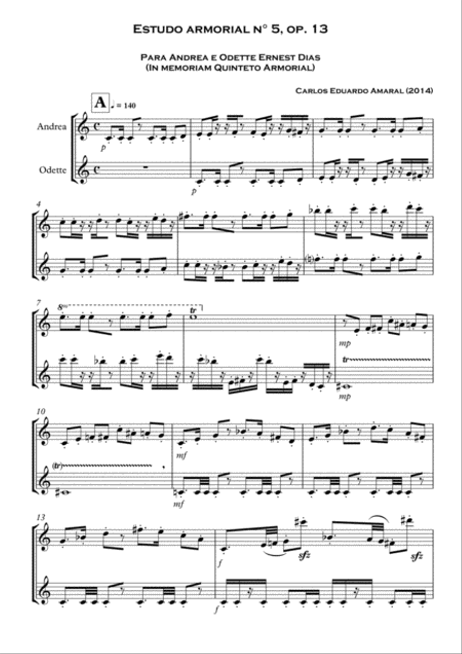 Estudo armorial n° 5, op.13 - for flute duo Flute Duet scores gallery preview page 1
