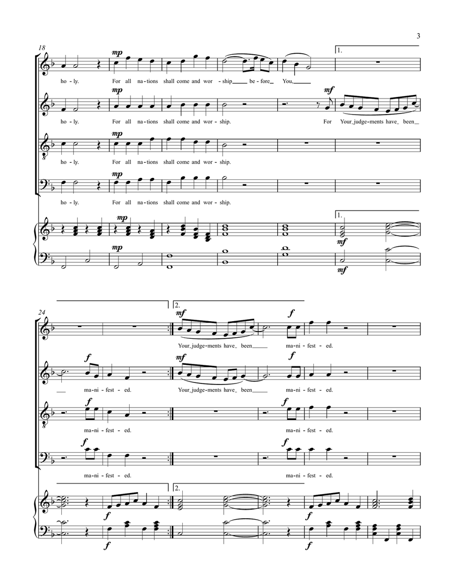 The Song of Moses and the Lamb (Revelation 15:3-4) 4-Part scores gallery preview page 3