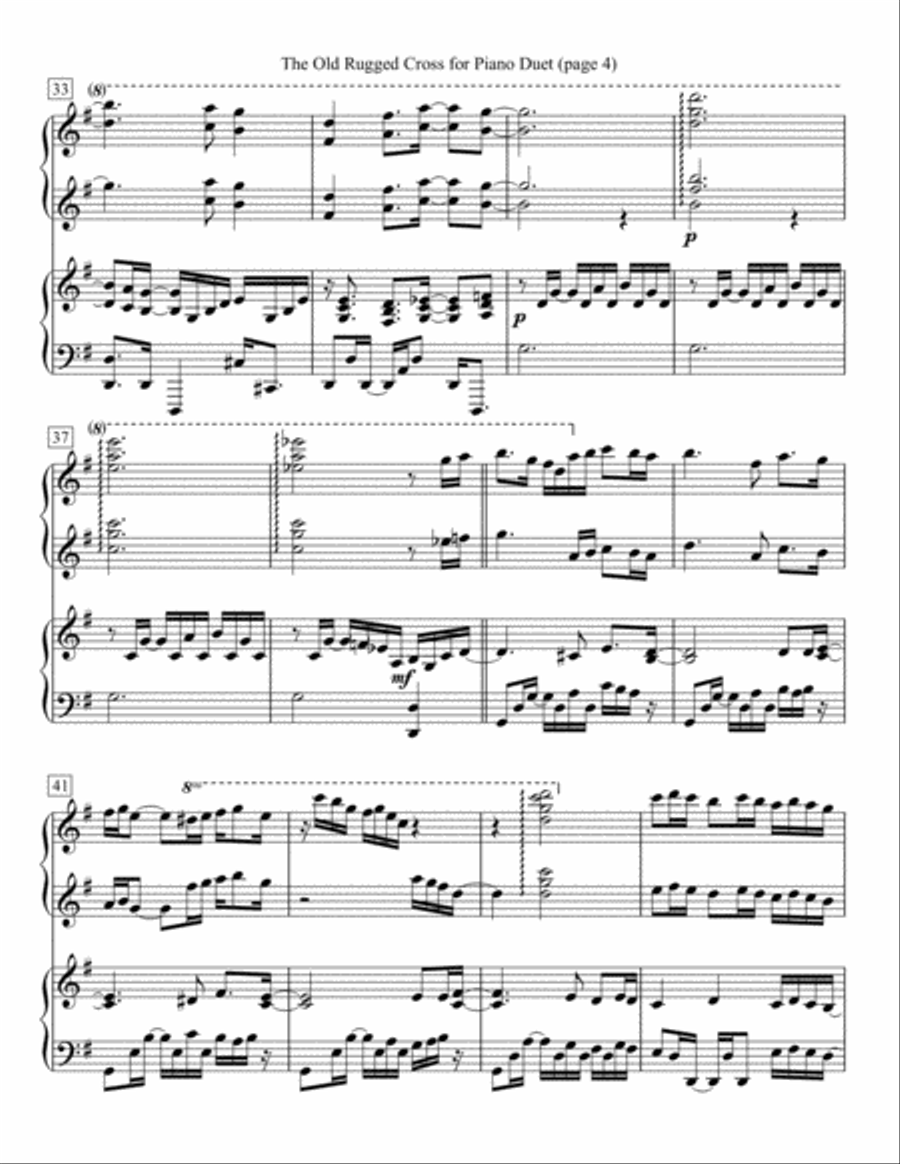 The Old Rugged Cross for Piano Duet 1 Piano, 4-Hands scores gallery preview page 4