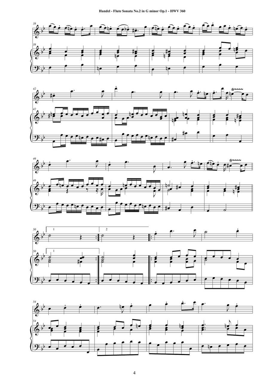 Handel - Flute Sonata No.2 in G minor Op.1 HWV 360 for Flute and Harpsichord or Piano Flute scores gallery preview page 4