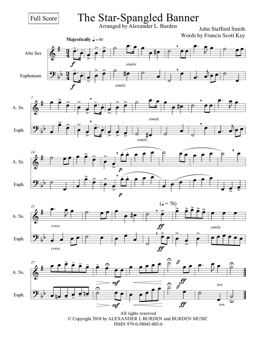The Star-Spangled Banner (Duet for alto saxophone and euphonium) Alto Saxophone scores gallery preview page 2