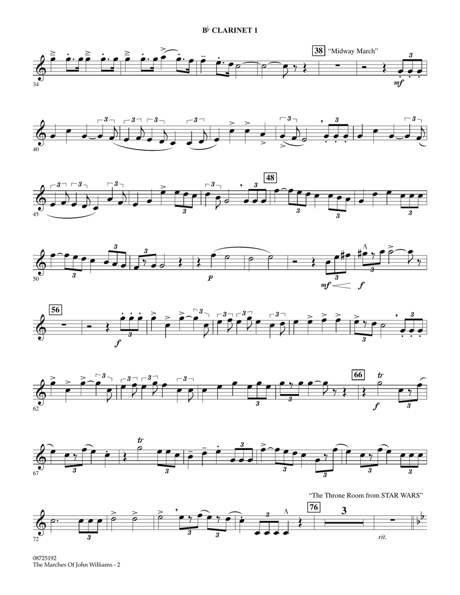The Marches of John Williams - Bb Clarinet 1 Concert Band scores gallery preview page 2