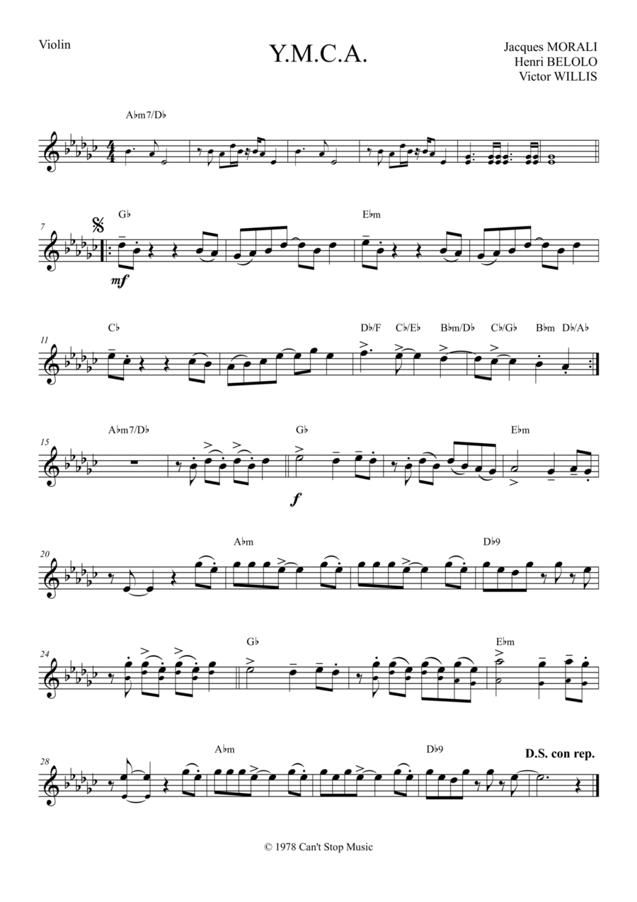 Y.m.c.a. Violin Solo scores gallery preview page 1