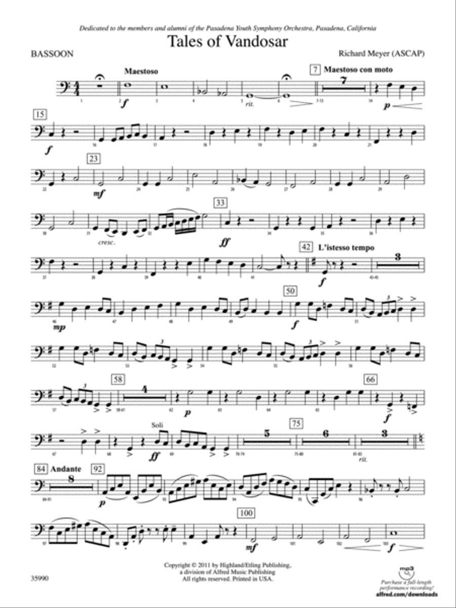 Tales of Vandosar: Bassoon Full Orchestra scores gallery preview page 1