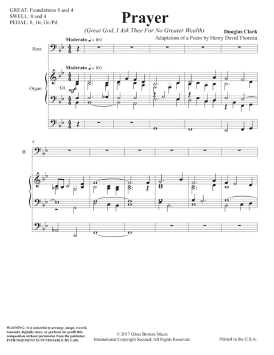Prayer - an Adaptation of Henry David Thoreau's poem (Low Voice) Small Ensemble scores gallery preview page 1