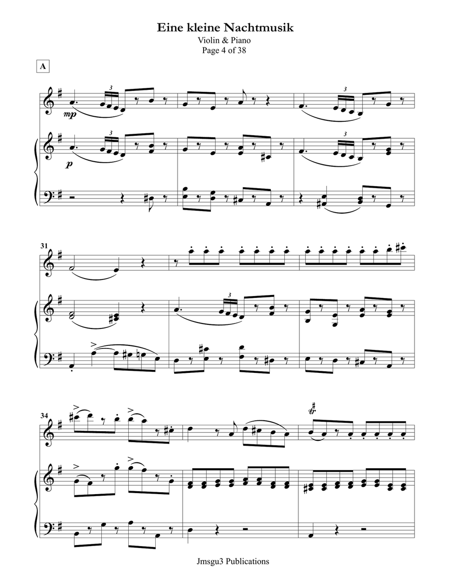 Mozart: Eine kleine Nachtmusik for Violin & Piano Violin Solo scores gallery preview page 4