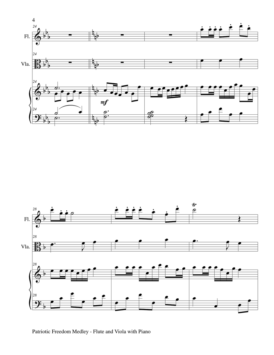 PATRIOTIC FREEDOM MEDLEY (Flute and Viola with Piano/Score and Parts) Flute scores gallery preview page 5