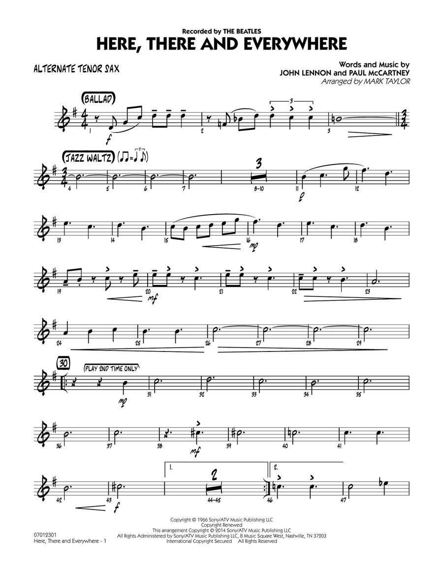 Here, There and Everywhere - Alternate Tenor Sax Jazz Ensemble scores gallery preview page 1