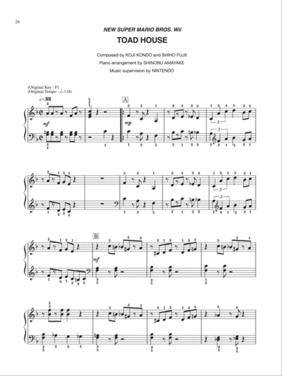 New Super Mario Bros. Wii Toad House Easy Piano scores gallery preview page 1