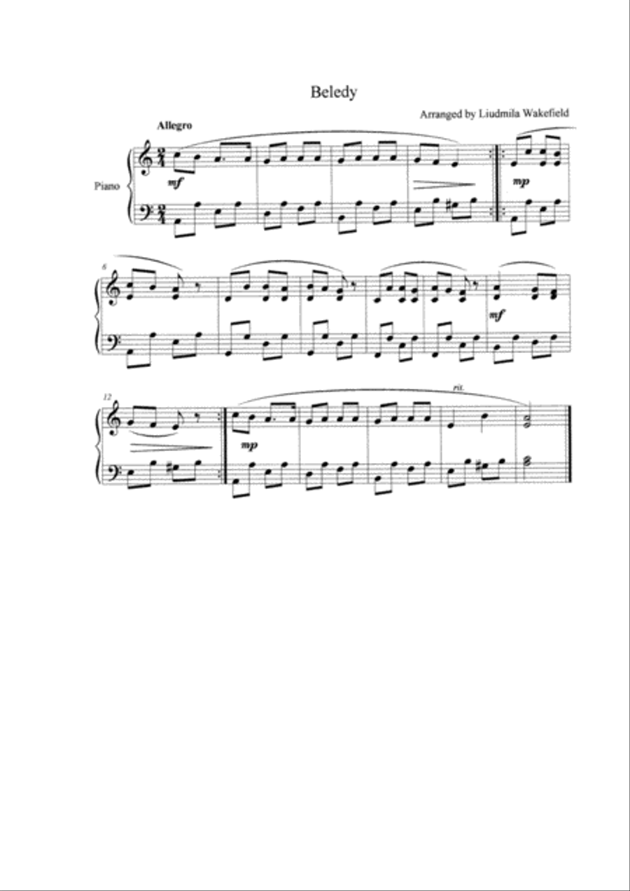 Beledy Beledy Easy Piano scores gallery preview page 1