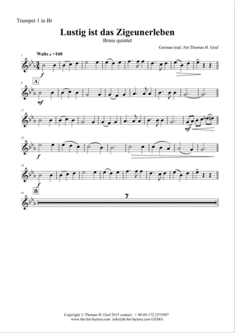 Lustig ist das Zigeunerleben - German Folk Song - Oktoberfest - Brass Quintet Brass Quintet scores gallery preview page 5
