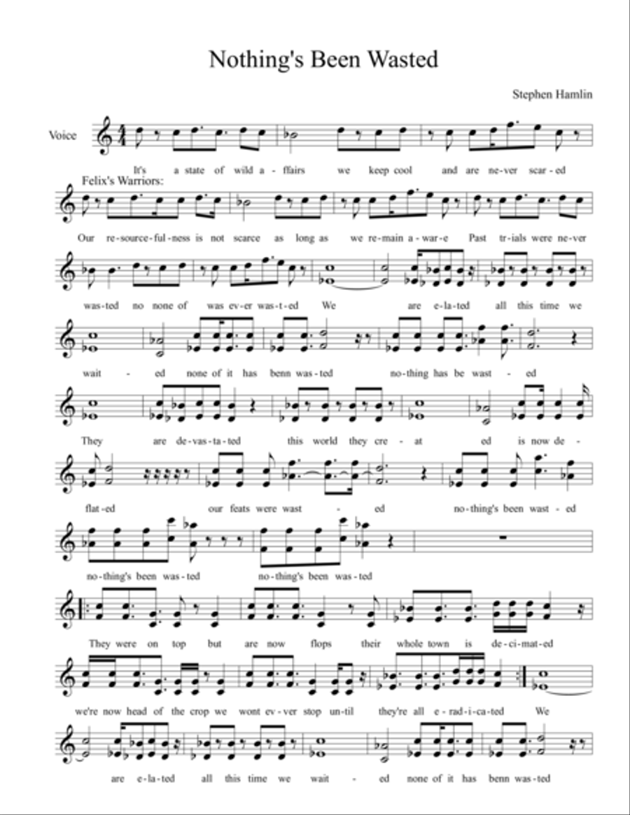Nothing's Been Wasted Voice Solo scores gallery preview page 1