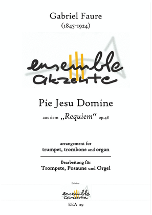 Book cover for Pie Jesu Domine from "Requiem" op.48 - arrangement for trumpet, trombone and organ