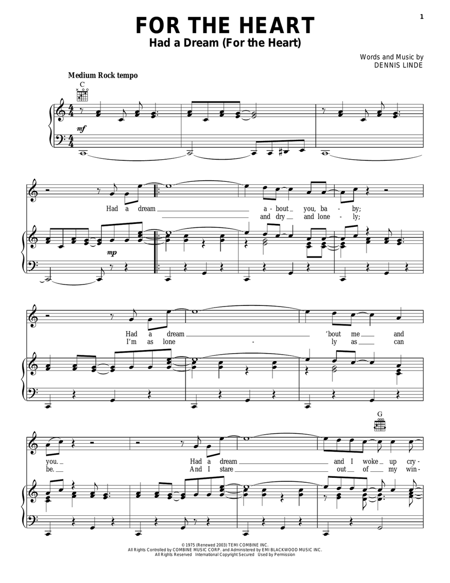 For The Heart (Had A Dream (For The Heart)) Piano, Vocal, Guitar scores gallery preview page 1