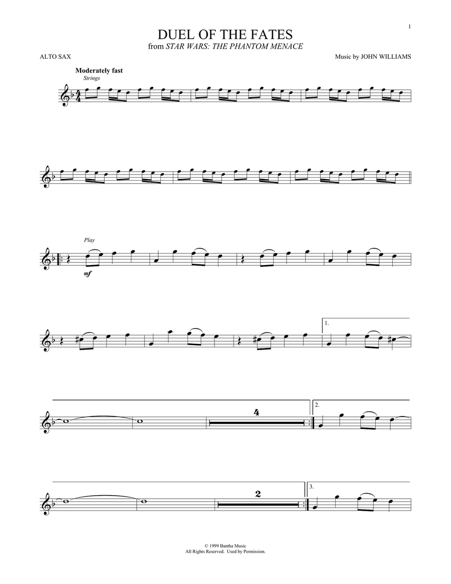Duel Of The Fates (from Star Wars: The Phantom Menace) Alto Saxophone scores gallery preview page 1