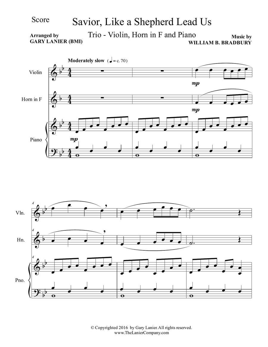SAVIOR, LIKE A SHEPHERD LEAD US (Trio – Violin, Horn in F & Piano with Parts) Violin scores gallery preview page 2