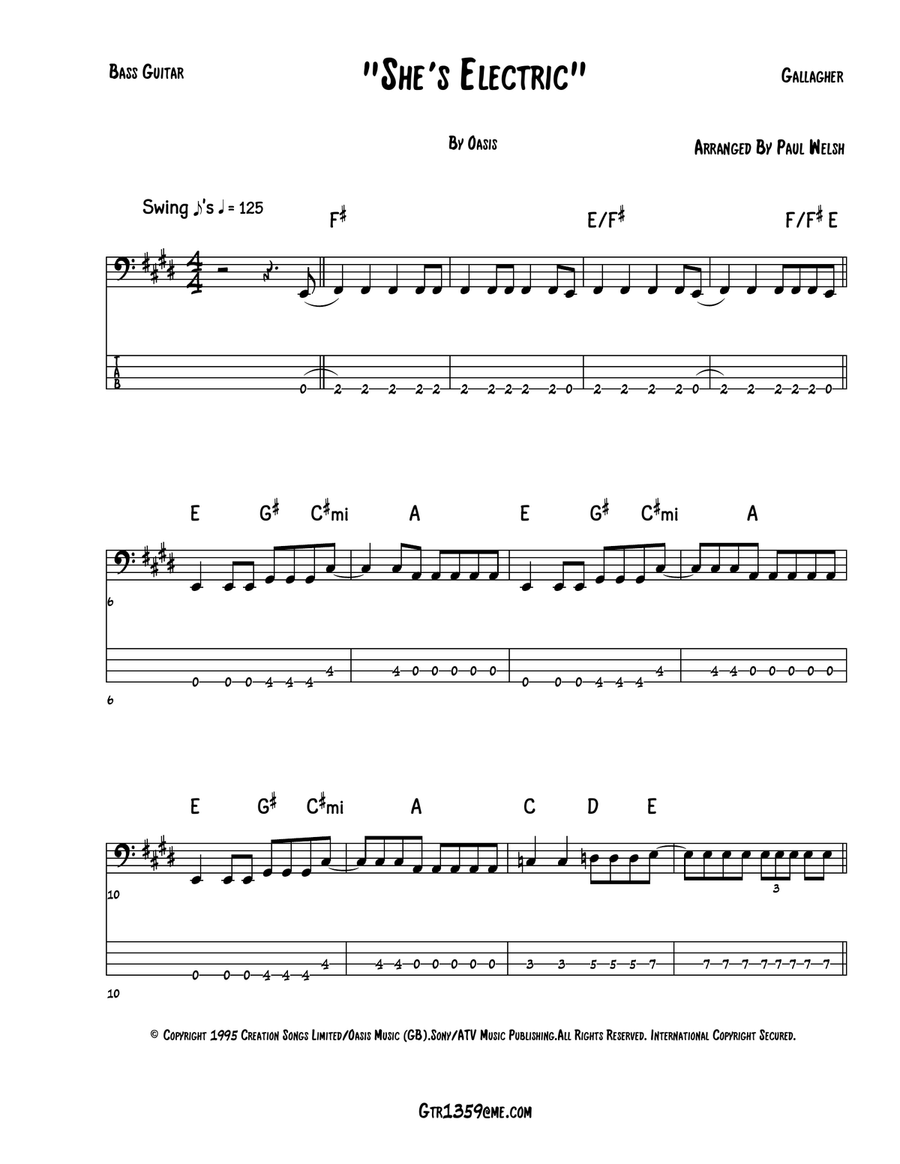She's Electric Guitar Tablature scores gallery preview page 1