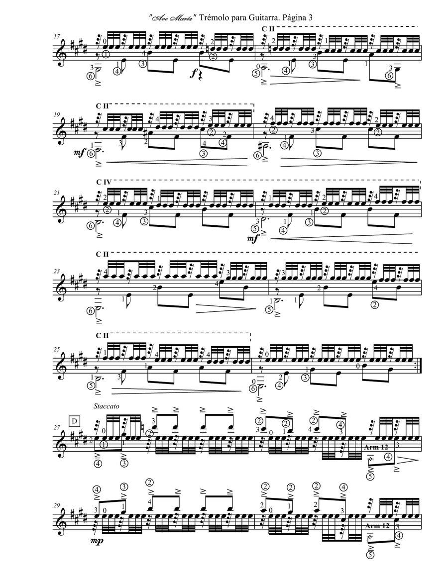 Ave María Fantasía en Trémolo Opus 5 para Guitarra Solista por JUAN CARLOS CORTÉS A. Classical Guitar scores gallery preview page 3