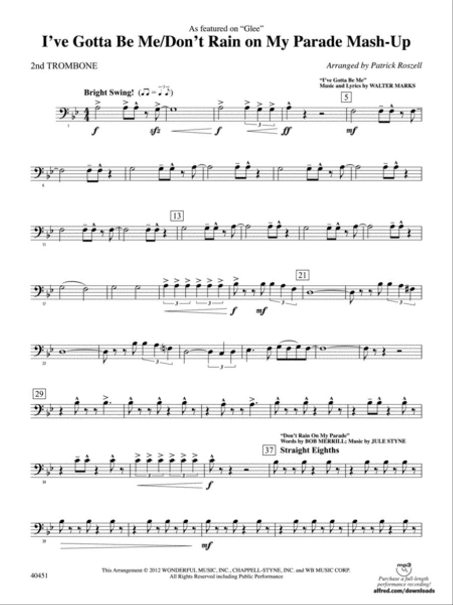 I’ve Gotta Be Me / Don’t Rain on My Parade Mash-Up: 2nd Trombone Full Orchestra scores gallery preview page 1