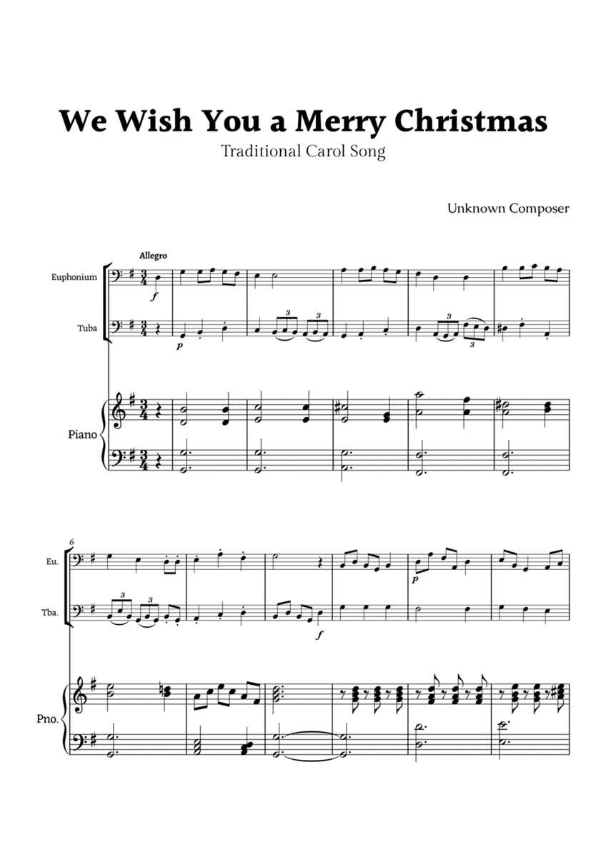 We Wish you a Merry Christmas for Euphonium and Tuba Duet with Piano image number null
