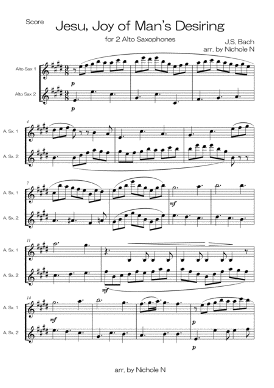 Jesu, Joy of Man's Desiring for 2 Also-Sax in original key Woodwind Ensemble scores gallery preview page 5
