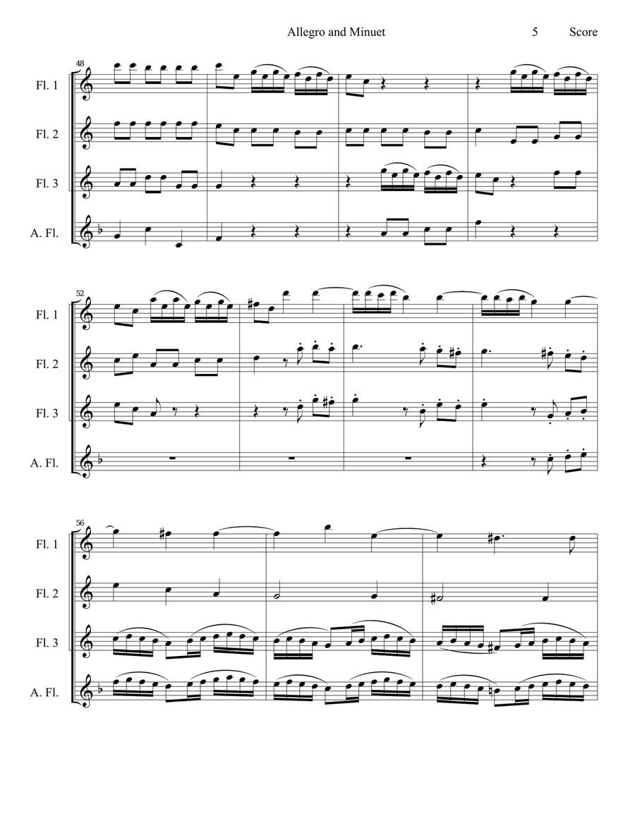 Allegro and Minuet for Flute Quartet Flute Quartet scores gallery preview page 6