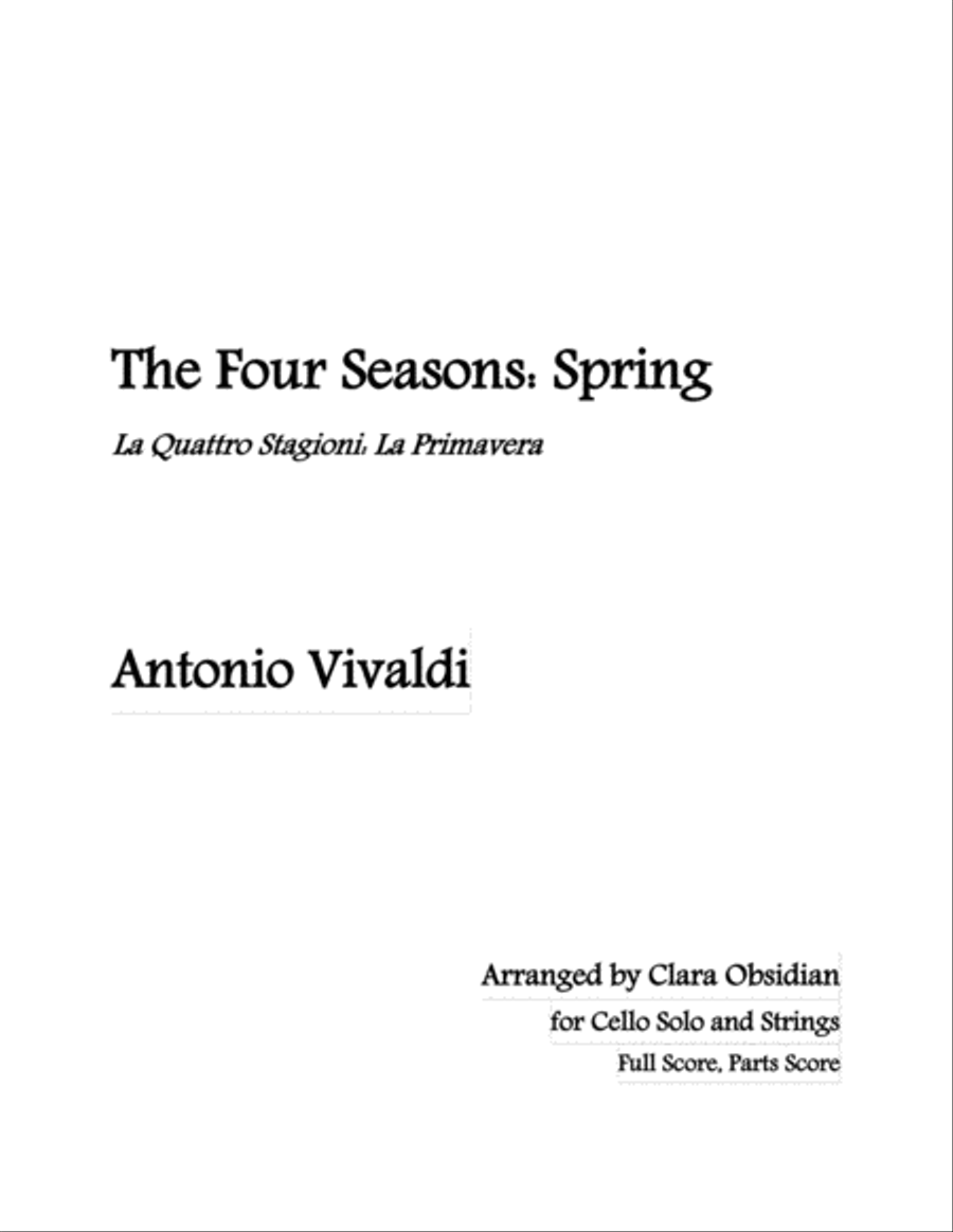 Vivaldi: The Four Season: Spring (Complete) for Cello solo and Strings String Quartet scores gallery preview page 1