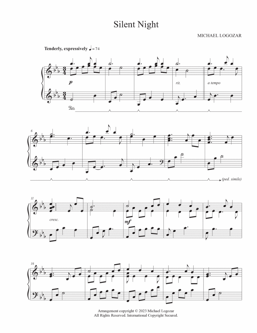 Silent Night - Modern Christmas/Holiday Arrangement Piano Solo scores gallery preview page 1