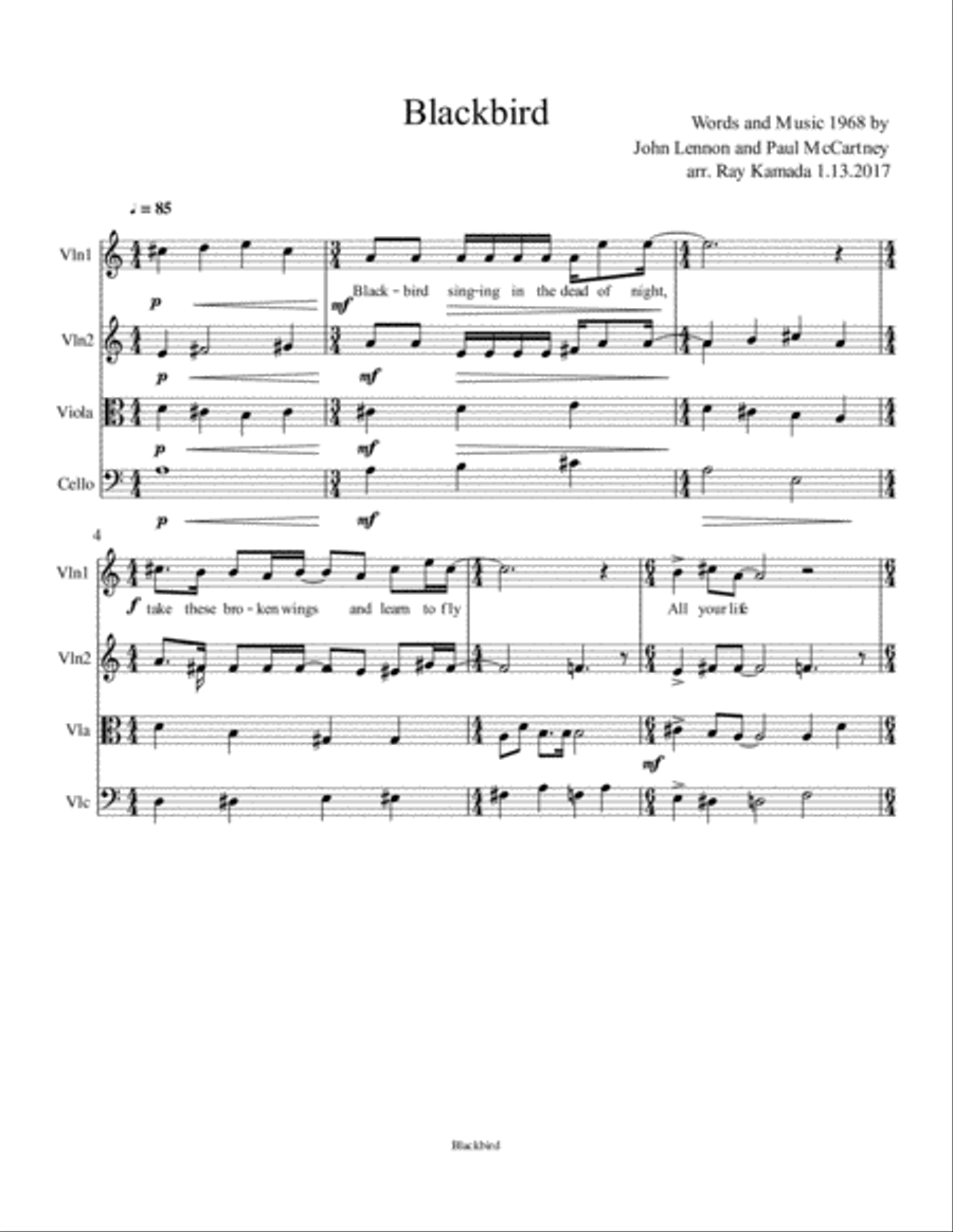 Blackbird String Quartet scores gallery preview page 1