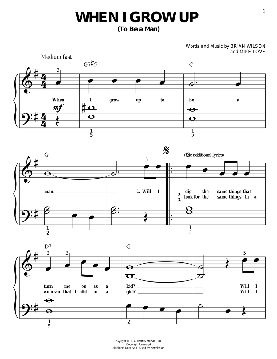 When I Grow Up (To Be A Man) Easy Piano scores gallery preview page 1