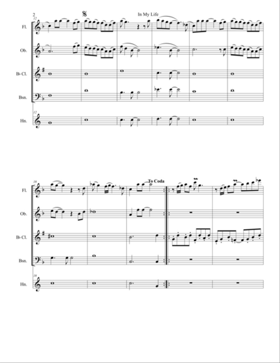In My Life Woodwind Quintet scores gallery preview page 2