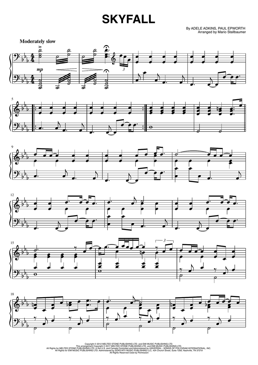Skyfall Piano Solo scores gallery preview page 1