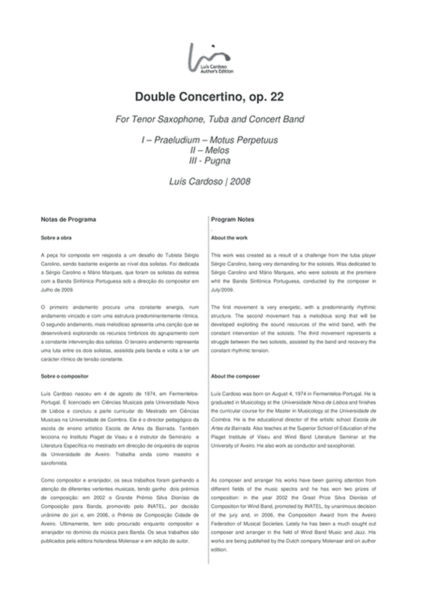 Double Concertino (for Tenor Saxophone, Tuba and Concert Band) image number null