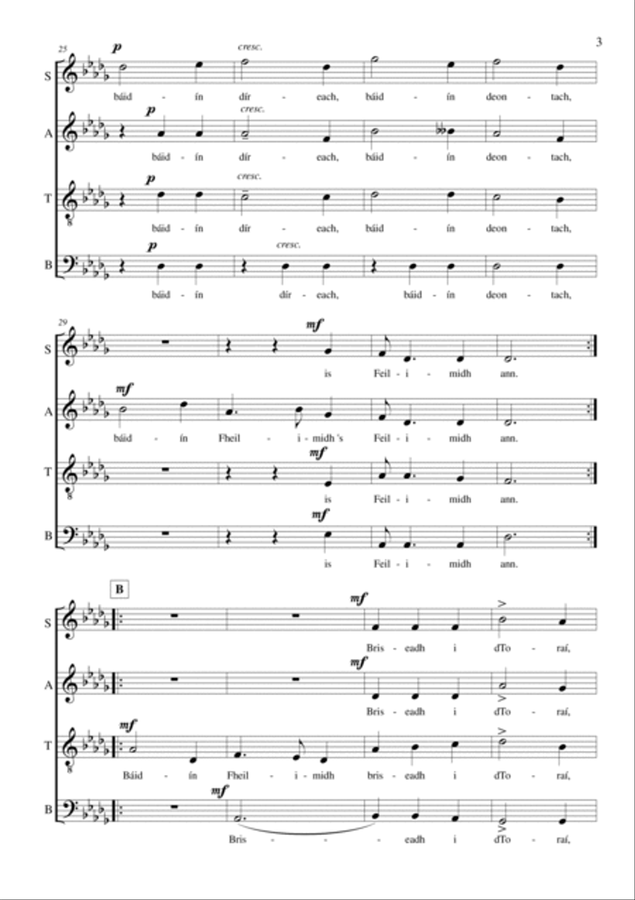 Báidín Fheilimidh (SATB A Cappella) 4-Part scores gallery preview page 3