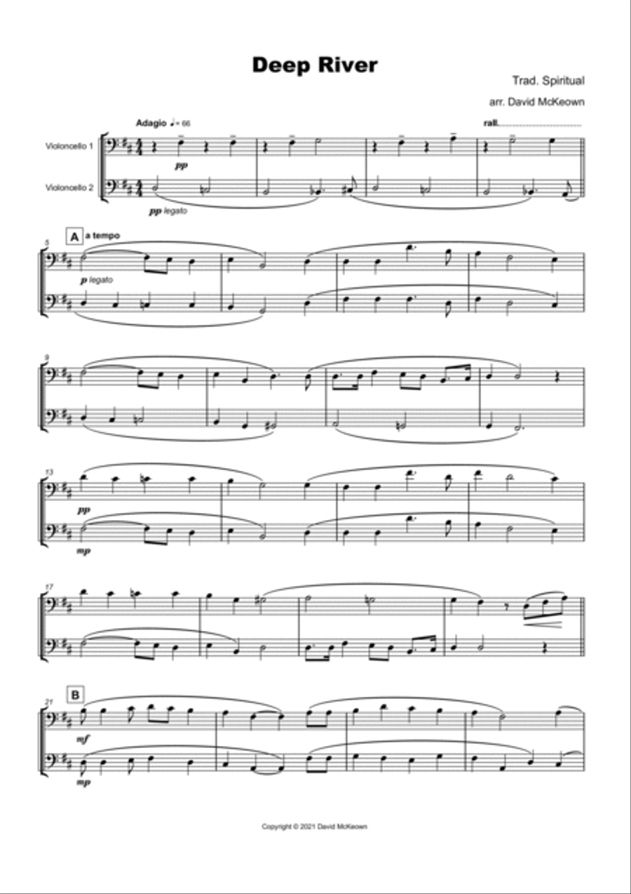 Deep River, Gospel Song for Cello Duet String Duet scores gallery preview page 2