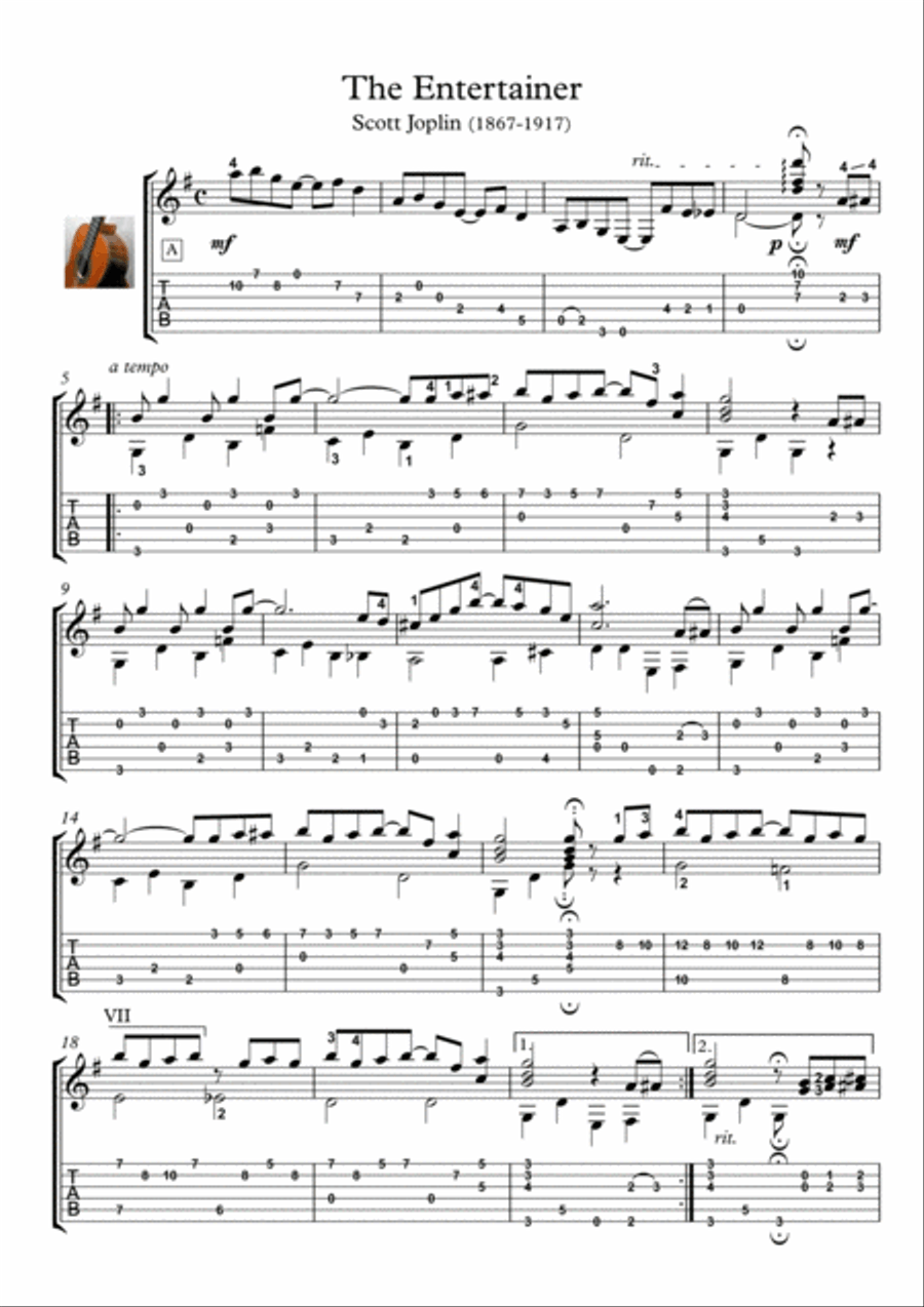 Ragtime fingerstyle Guitar by Scott Joplin Fingerpicking Guitar scores gallery preview page 1