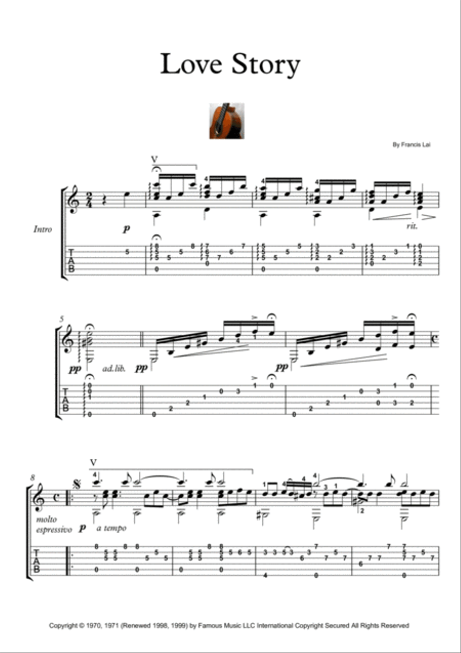 Love Story Classical Guitar scores gallery preview page 1