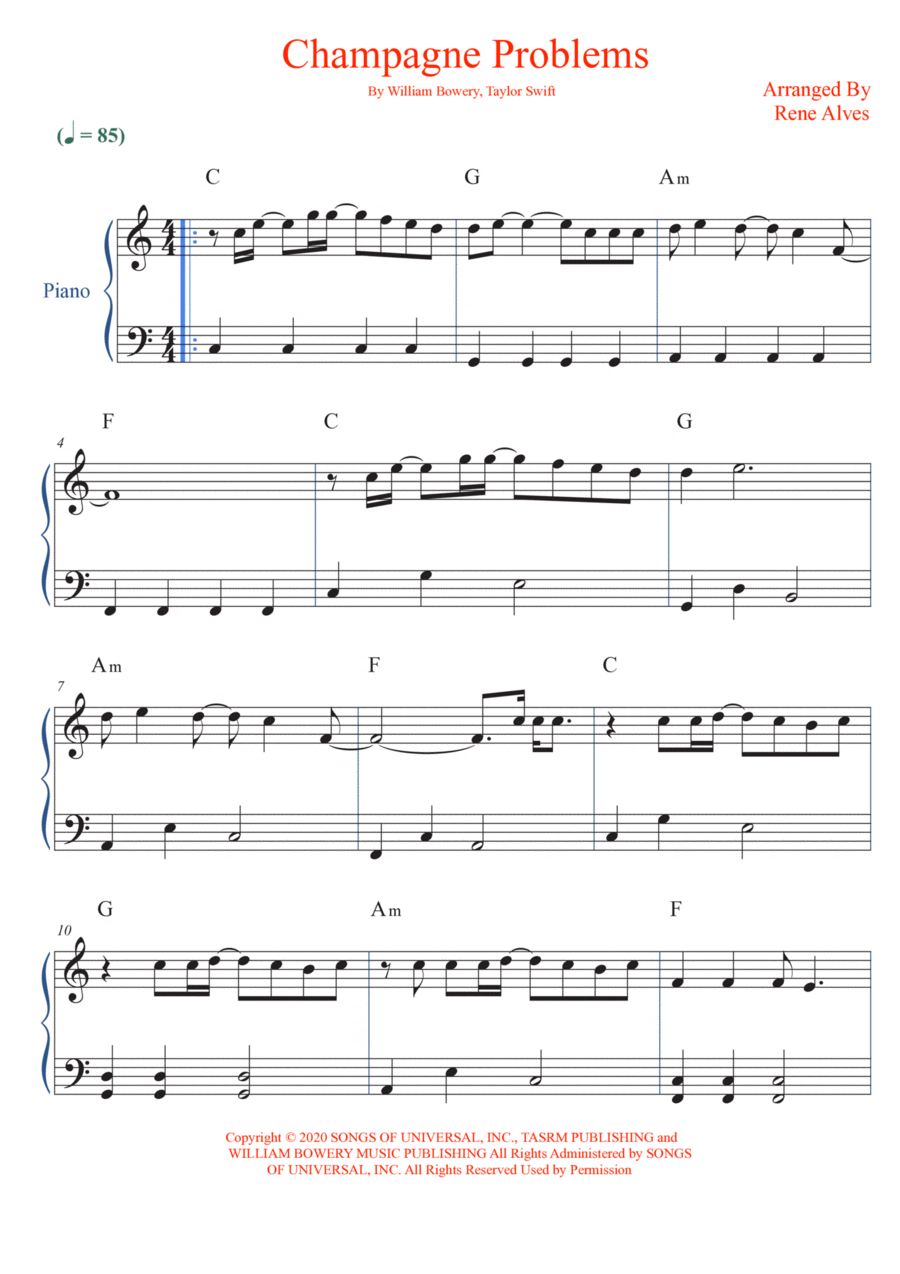 Champagne Problems Easy Piano scores gallery preview page 1