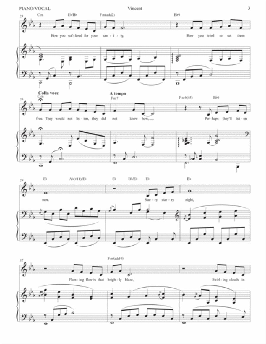 Vincent (Starry Starry Night) Soprano Voice scores gallery preview page 4
